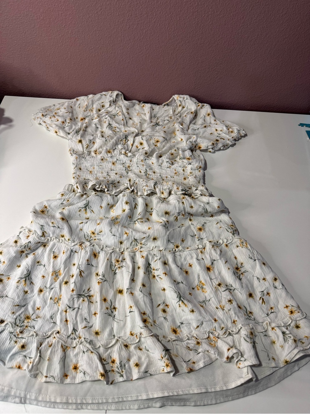 Paper Crane White Crop top and skirt set with Yellow Floral Print